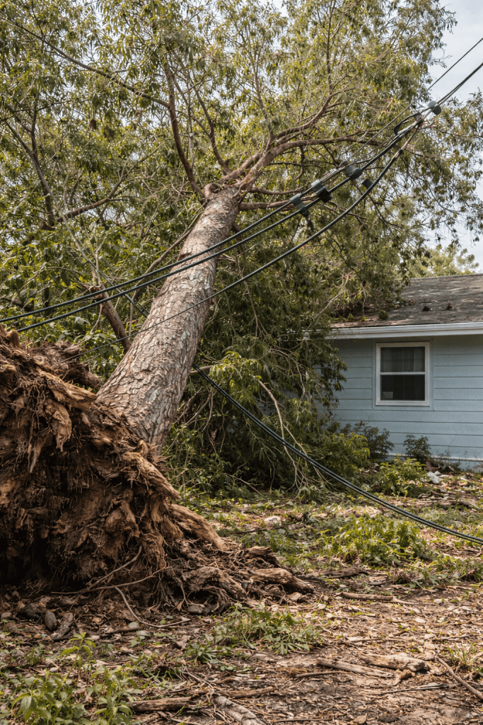 Leaning Trees and Power Lines After a Storm