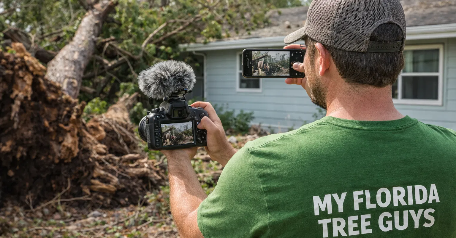 Documenting tree damage after a Florida hurricane using photos and video to support insurance claims and tree removal in Venice, FL by My Florida Tree Guys