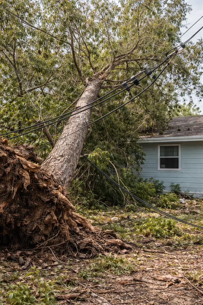 Leaning Trees and Power Lines After a Storm
